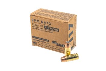 Sig Sauer 9MM 124GR +P ELITE V-CROWN JHP Ammunition - 20 Rd Box