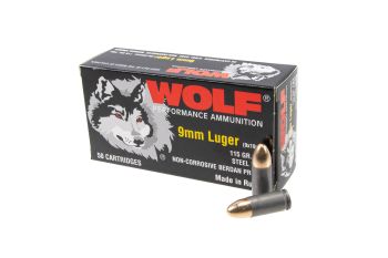 Wolf Performance 9mm 115GR FMJ Steel-Cased Ammunition - 1000rd Case