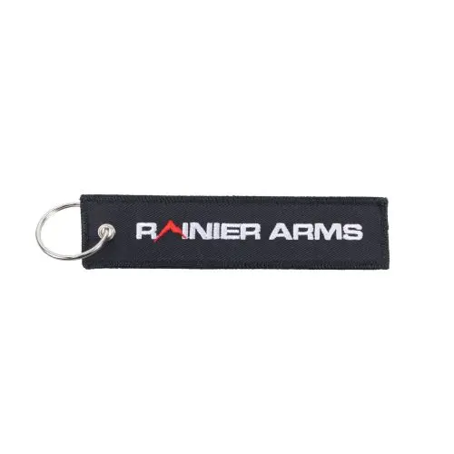 Rainier Arms Embroidered Flight Tag Keychain - Black Border