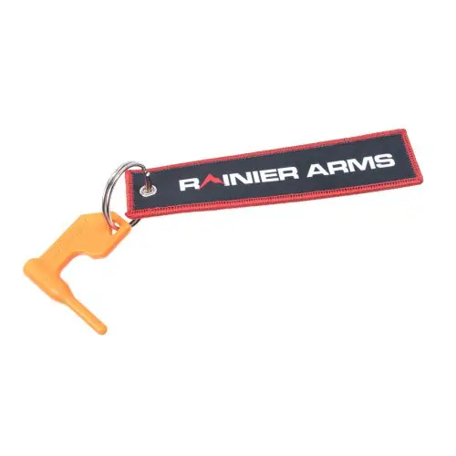Rainier Arms Printed Flight Tag Keychain w/ Chamber Flag - Red Border