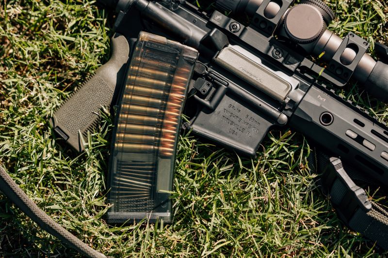 TMAG 30 and AR lying on grass.